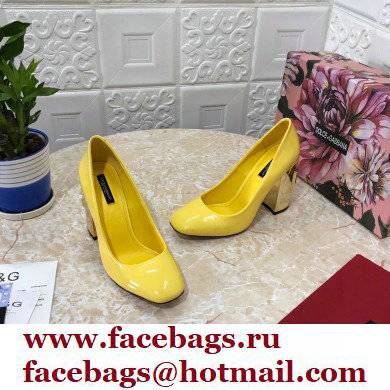 Dolce  &  Gabbana Heel 10.5cm Patent Leather Pumps Yellow with DG Karol Heel 2021